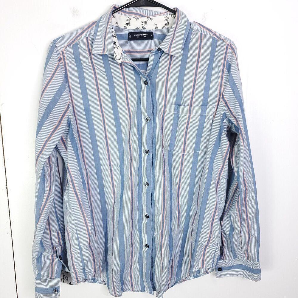 Lucky Brand Shirt Mens Small Button Down Striped Front Pocket Office Casual - Picture 1 of 9